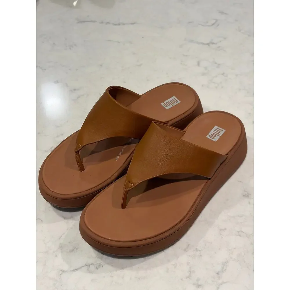 NWT Fitflop Women’s F-Mode Leather Flatform Toe-Post Sandals Size 6.5 Brown